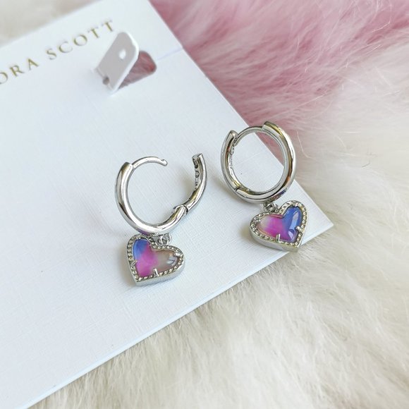 Silver Ari Heart Watercolor Illusion Earrings - Picture 3 of 3